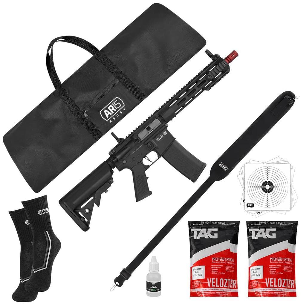 Airsoft M4 6mm SA-F03 6mm AEG 380 FPS Preta + Capa + Meia