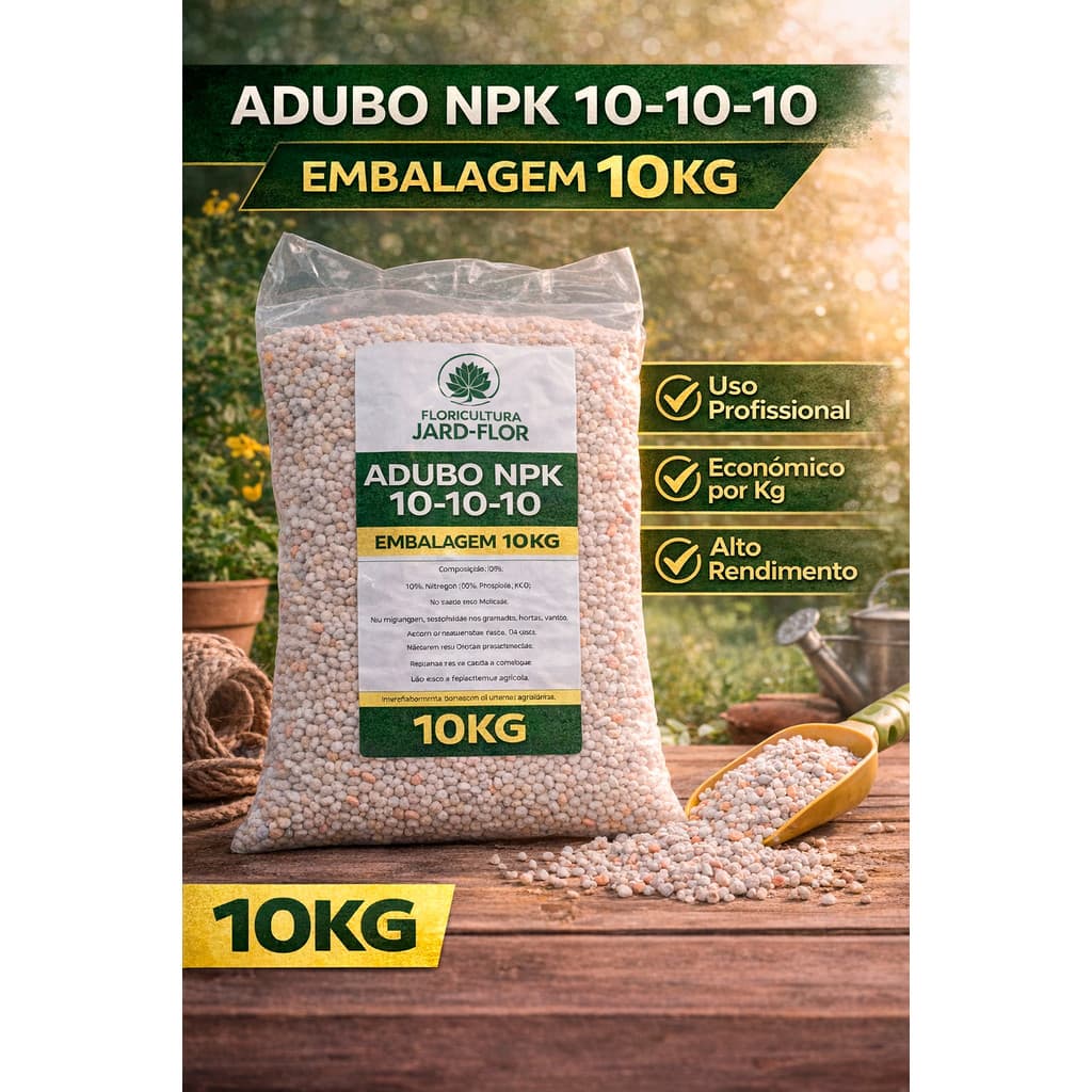 Adubo NPK 10-10-10 10kg Alto Rendimento Uso Profissional para Hortas e Gramados