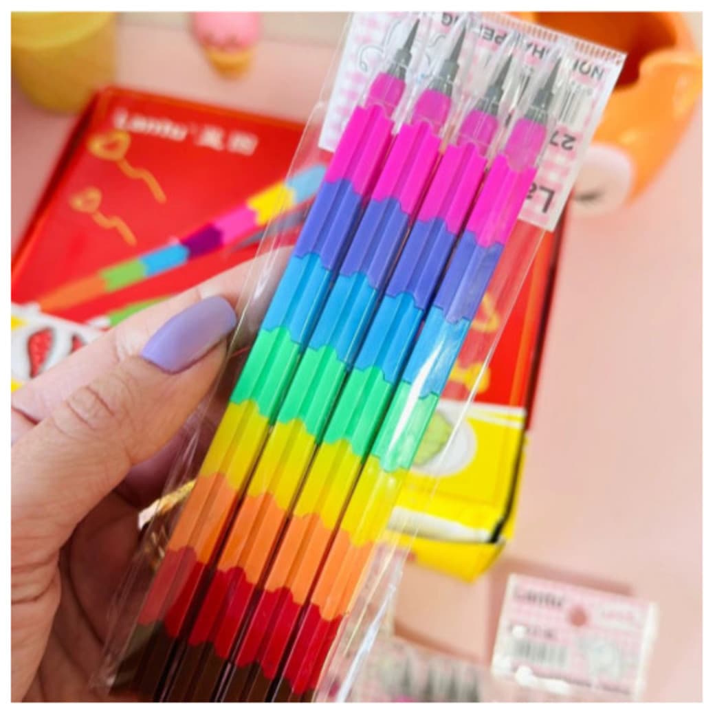 Kit 24 peças Lapiseira de 8 Secoes construcao Bloquinhos de inteligência para crianças Troca Ponta  Coloridas ma-2221