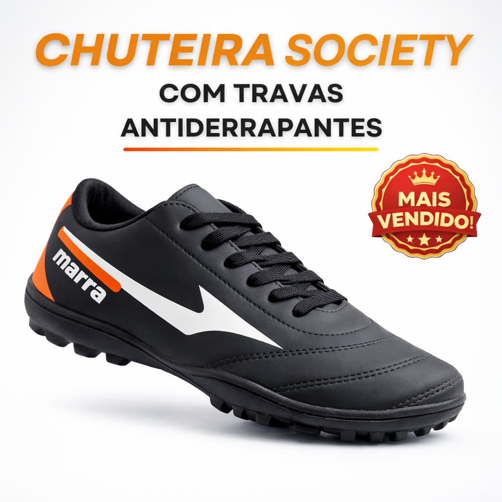 Chuteira Society Masculina Costurada Reforçada Antiderrapante Confortável Adulto 34 ao 45