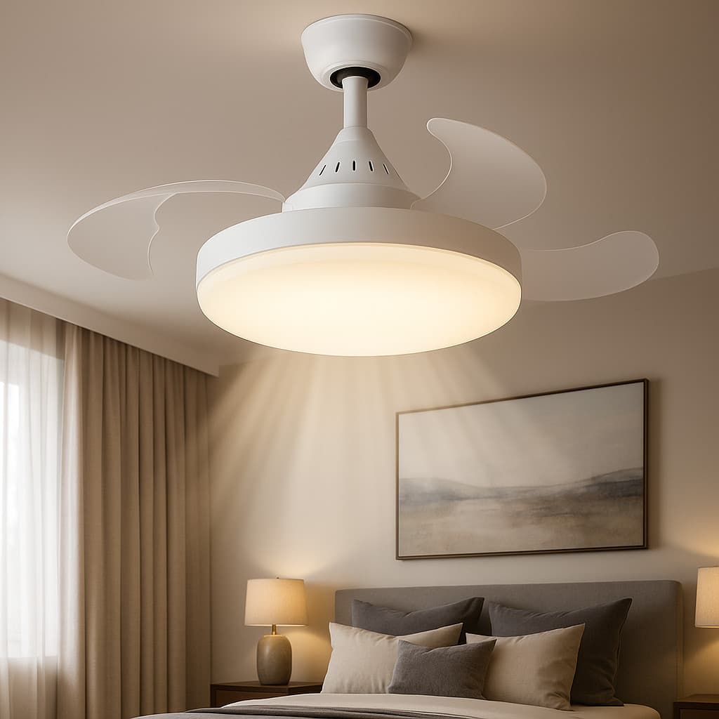 80W Ventilador De Teto Retrátil  Forte Lâmpada 3 Cores E27 Silencioso Bivolt Com Controle VT Economia 80% energia Quarto