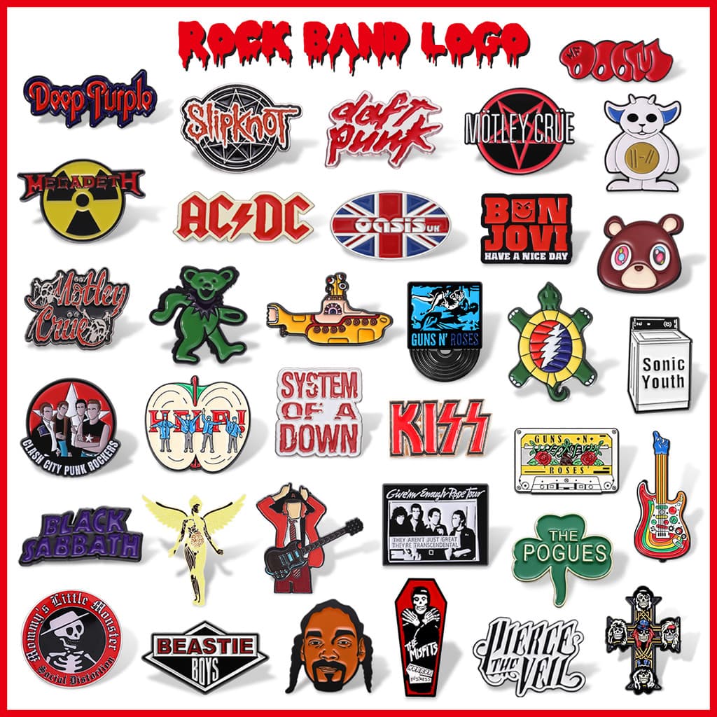 Clássico Rock Band Logotipo Esmalte Broche Famoso Cantor Metal Emblema Música Fã Coleção Pino Acessórios De Roupas Jóias