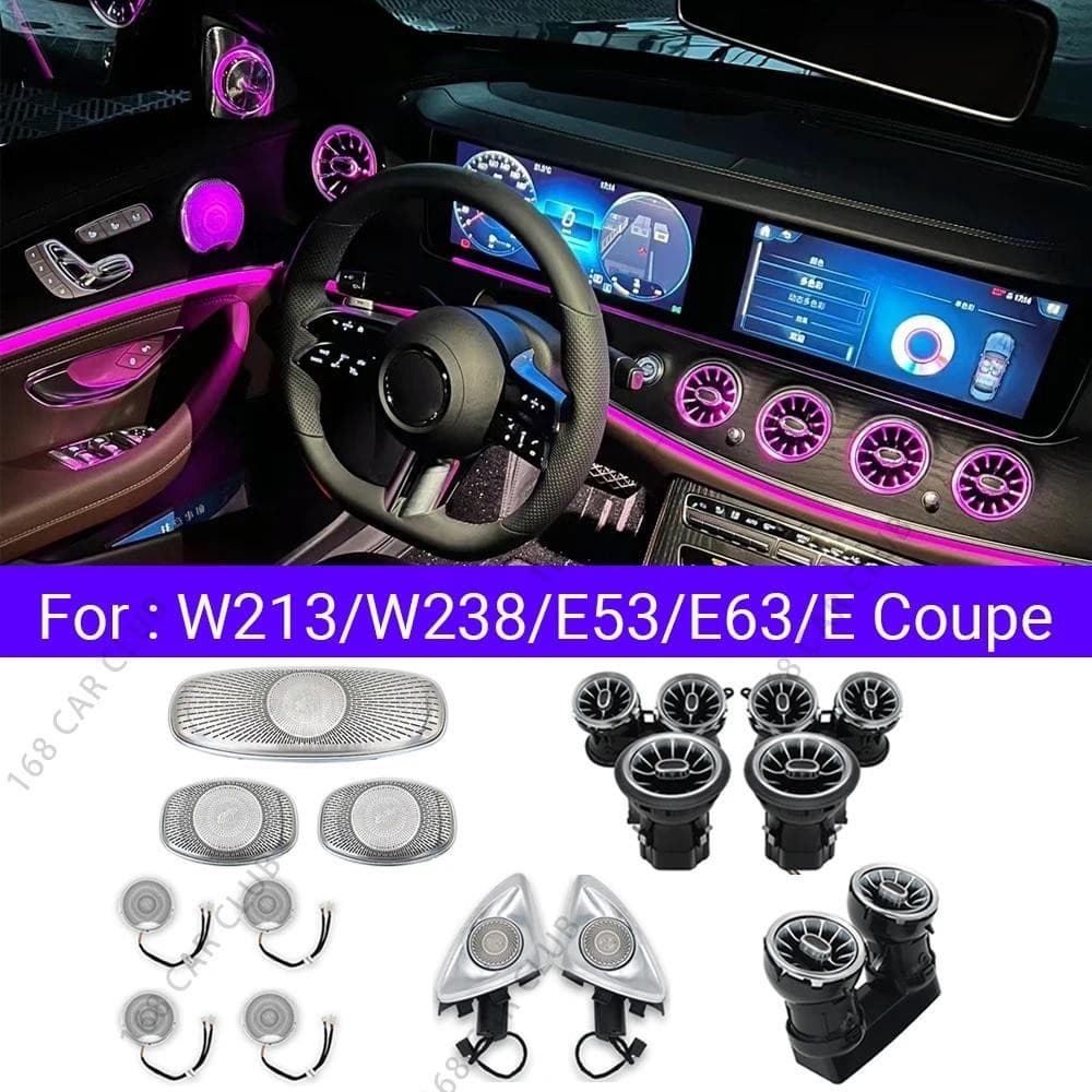 Ventiladores De Ar LED 3D/4D Girar Tweeter Alto-Falante Para Mercedes Benz W213 W238 E53 E63 E-Coupe Carro 64 Cores Luze