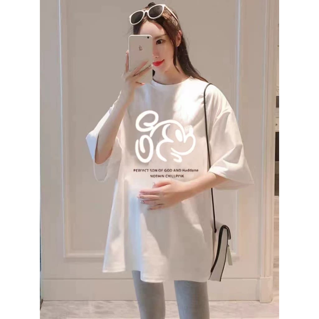 Vestido de verão para maternidade influenciador Super quente desenho animado camiseta de manga curta feminina compriment