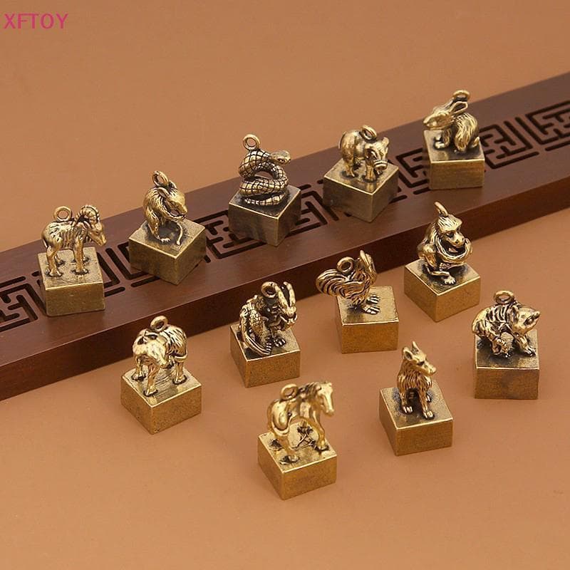 XFTOY Chinês Latão Zodíaco Vintage Selo Chaveiro Pingente Bapa Artesanato Lembrança Presente Quente