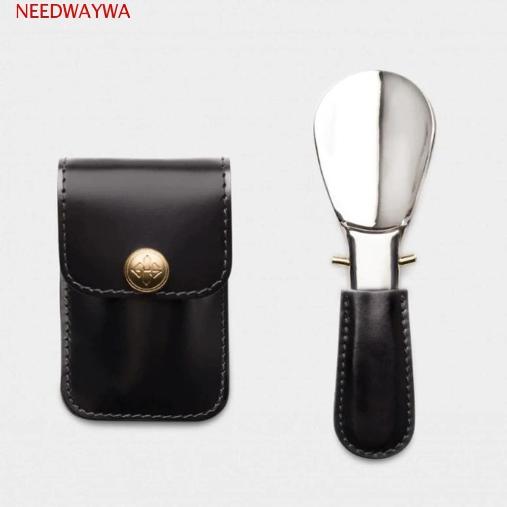 NEEDWAYWA Buzina De Sapato De Aço Inoxidável , Bolsa De Couro , Calçadeira Dobrável Para Idosos , Cor Sólida