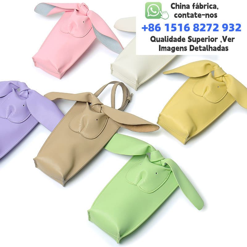 Couro genuíno novo estilo Mini coelho com orelhas caídas saco do telefone móvel bonito coelho saco leve Vertical