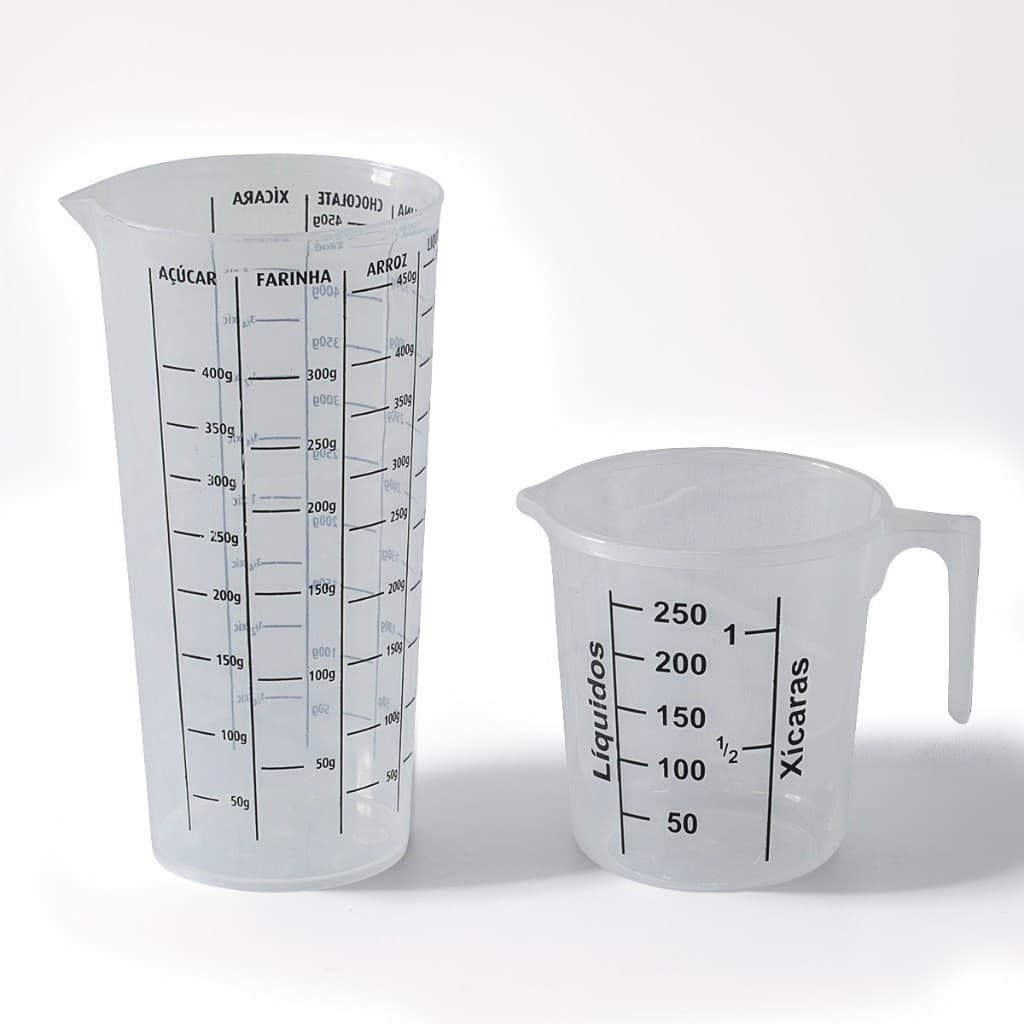 Kit Com Copo Medidor + Jarra Medidora De Cozinha Para Farinha Leite Água Açúcar Com Medidas Diversas