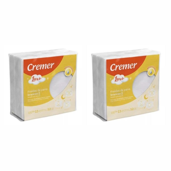 Fralda Cremer Luxo Branca C/15 Unidades 70x70 Cm KIT C/2