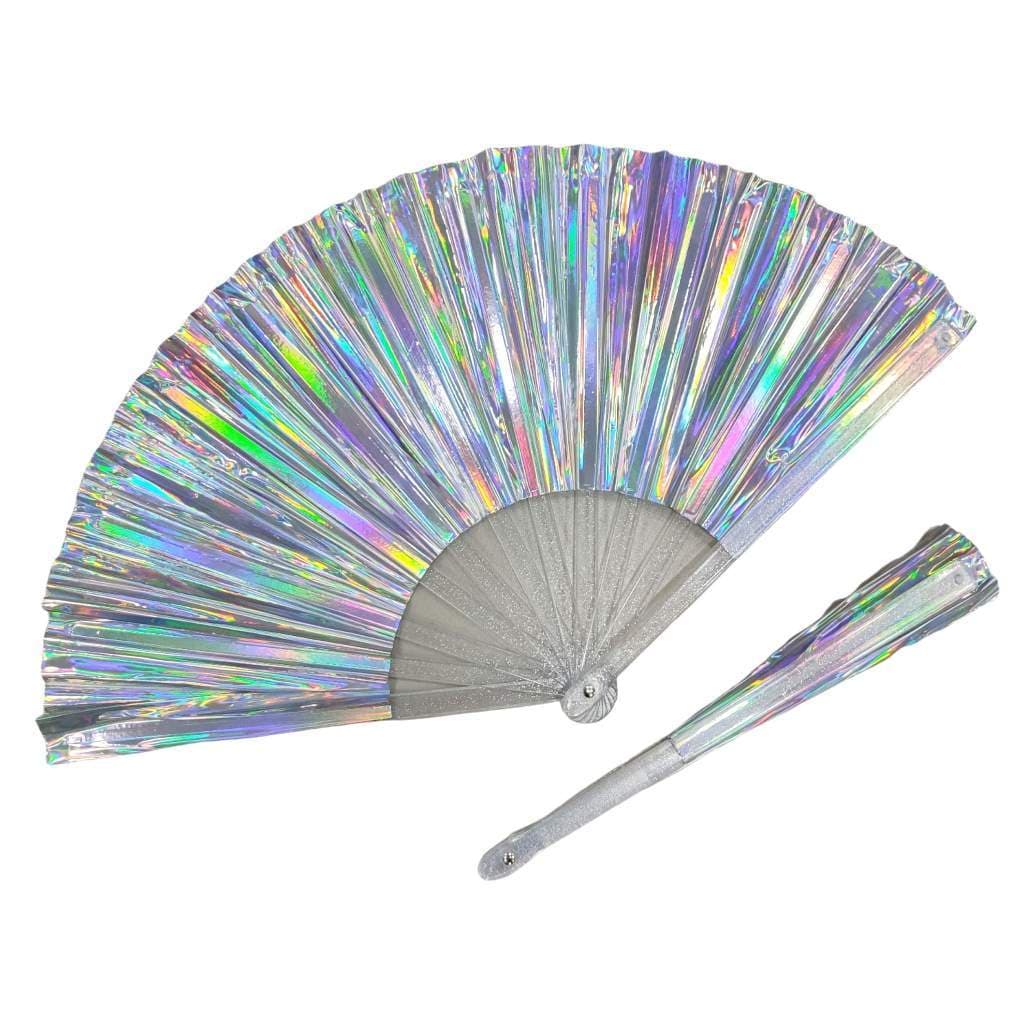 Leque Grande Brilho Holográfico Raves Baladas Festivais Show Carnaval Decoração