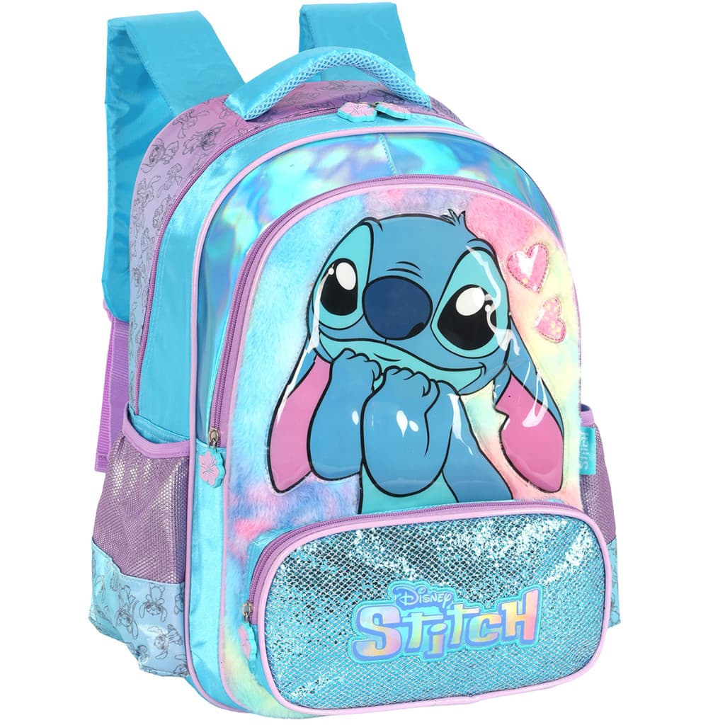 Mochila Costas Stitch Original Disney Infantil Grande Escolar Menina Feminina Juvenil Lilo Angel
