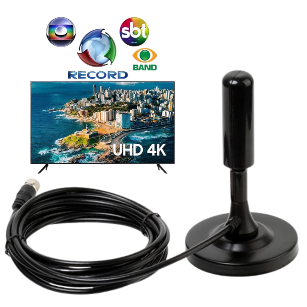 Antena Digital 4K Full HDTV para Uso Interno  Externo com Cabo Grande