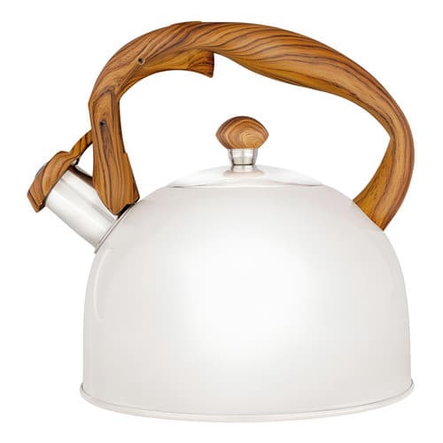 Chaleira Mor Aço Inox com Apito Moderna Wood 2,5L Bege/Branco