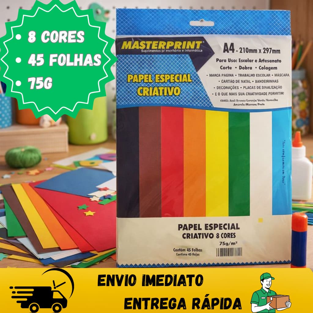 45 Folhas Papel Criativo Color Set A4 75g 8 Cores Vibrantes Para Trabalho Escolar PedagógicoDobradura