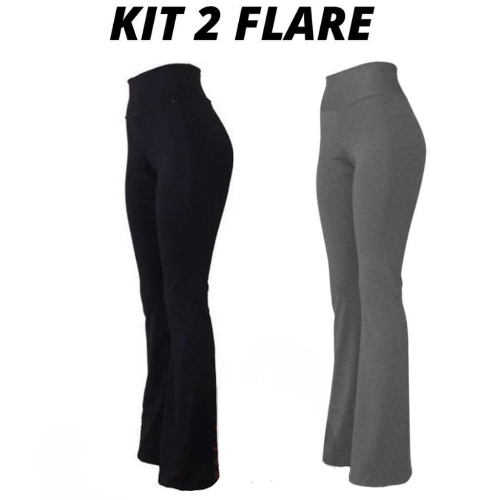 Kit 2 Legging FLARE Bailarina Boca de Sino Suplex Cintura Alta Leg Academia, Fitness, Casual
