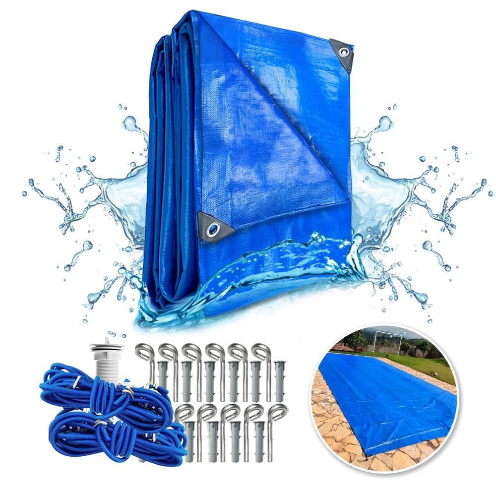 Capa Piscina Azul 10x5 Metros Econômica Proteção Contra Folhagens Com Kit Instalação