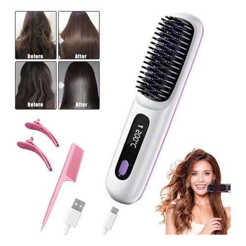 Pente Alisador Chapinha Cerâmica Cabelo 3 Temperaturas Usb-c Branco 127/220v
