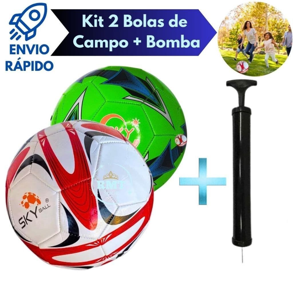 Kit 2 Bolas De Campo E Bomba De Ar Portátil Manual Futebol Jogo