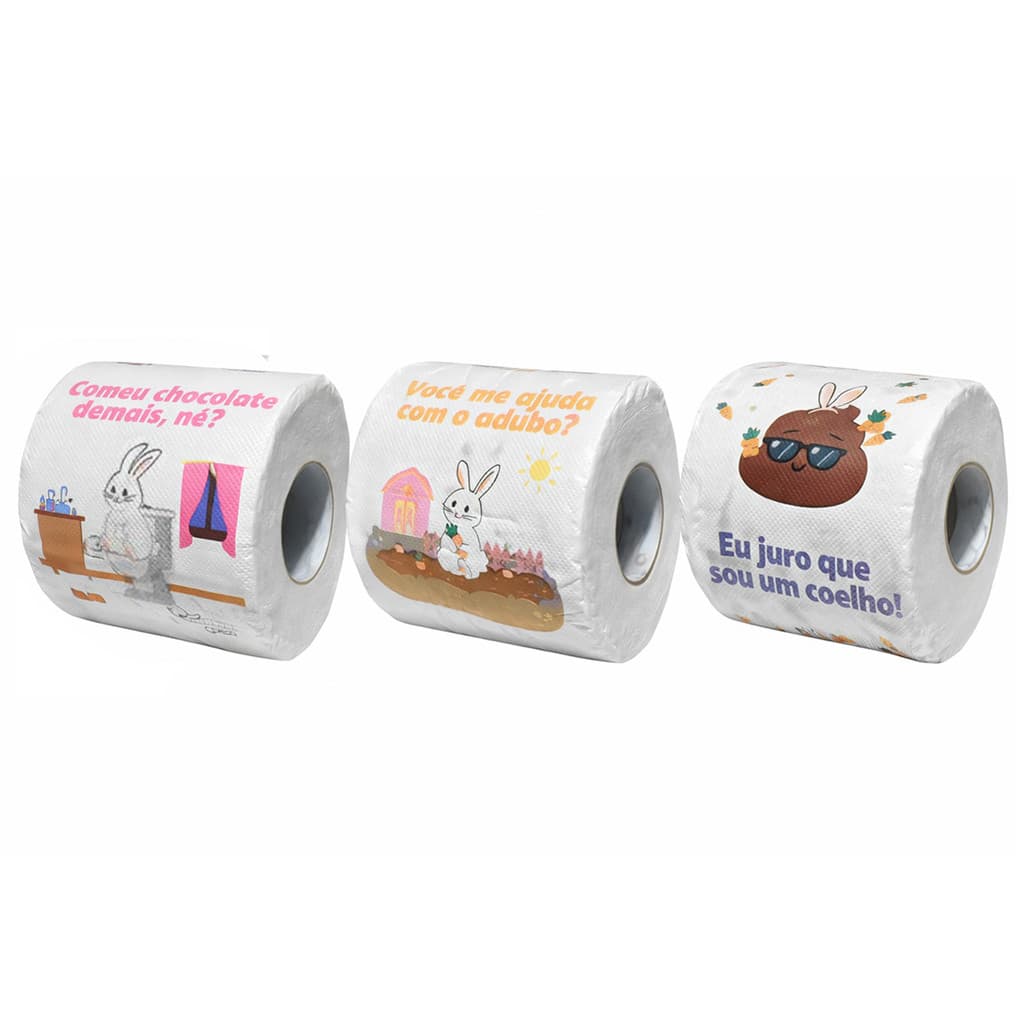 Kit 3 Rolos Papel Higiênico Decorado de Páscoa Enfeite Com Coelhos