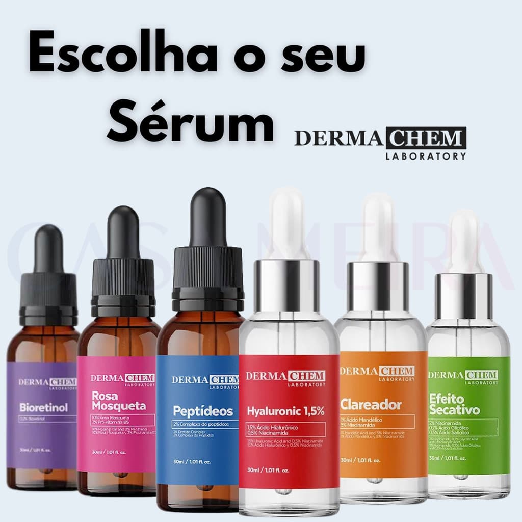 Dermachem Sérum 30ml Clareador Anti Rugas Hidratante Rosa Mosqueta Acido Hyaluronic