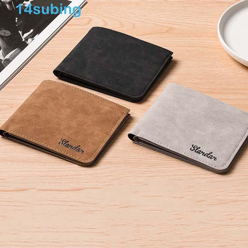 SUBING Carteira Masculina , Bolsa De Dinheiro Com Clipe , Porta-Cartões De Visita Curto Vários Slots De Couro PU Para Ho