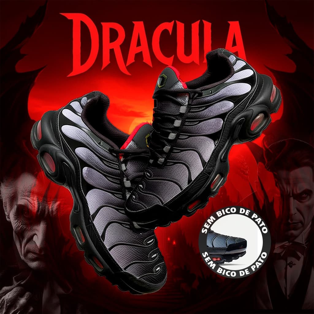 Oferta Tênis Dracula Preto/Vermelho/Prata Academia Treino Academia Corrida Unissex Sem bico de pato!!!