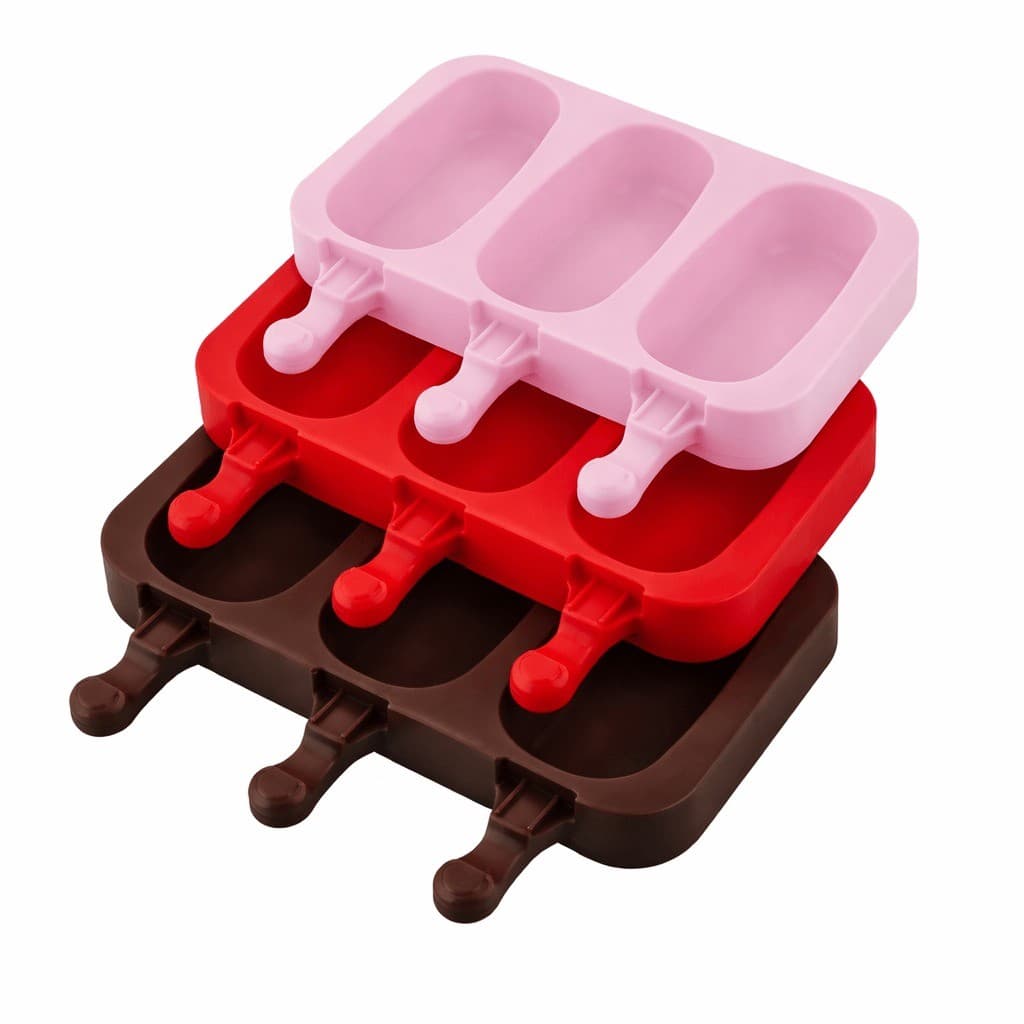 Forma de Picolé Silicone C/ Palitos 3 Cavidades Ke Home Sorvete Picolé Pirulito