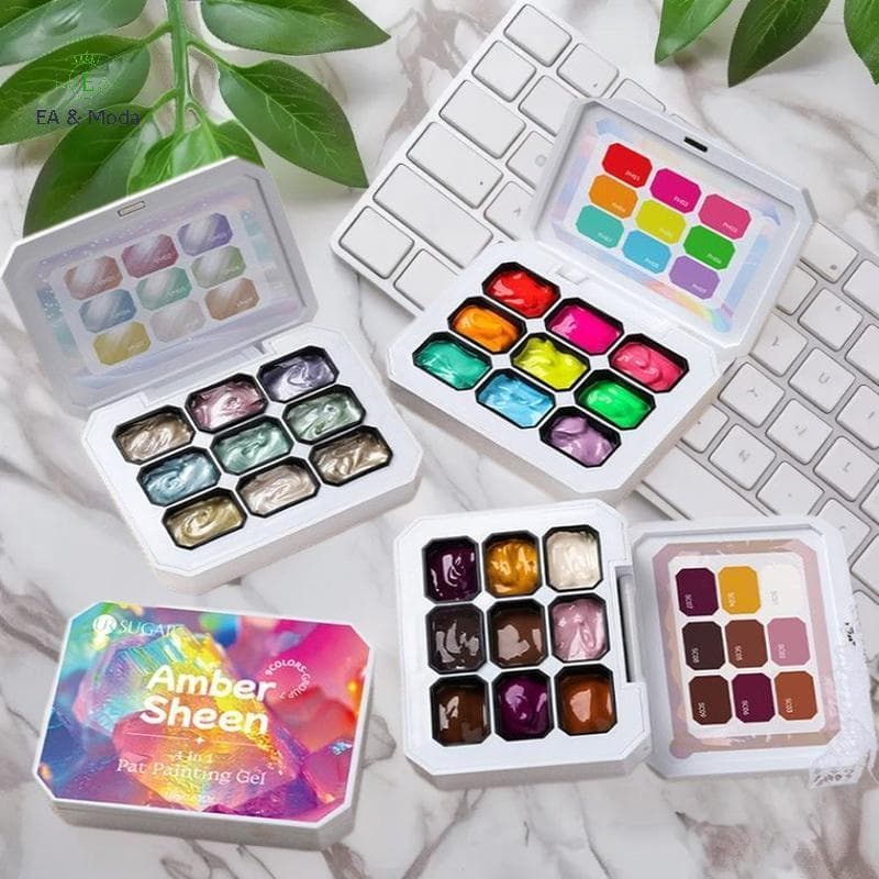 EA & Moda Paleta De Gel De Pintura Gradiente De 9 Cores Com 50/100 Unidades De Mini Esponja Clipe De Pinça Conjunto De E