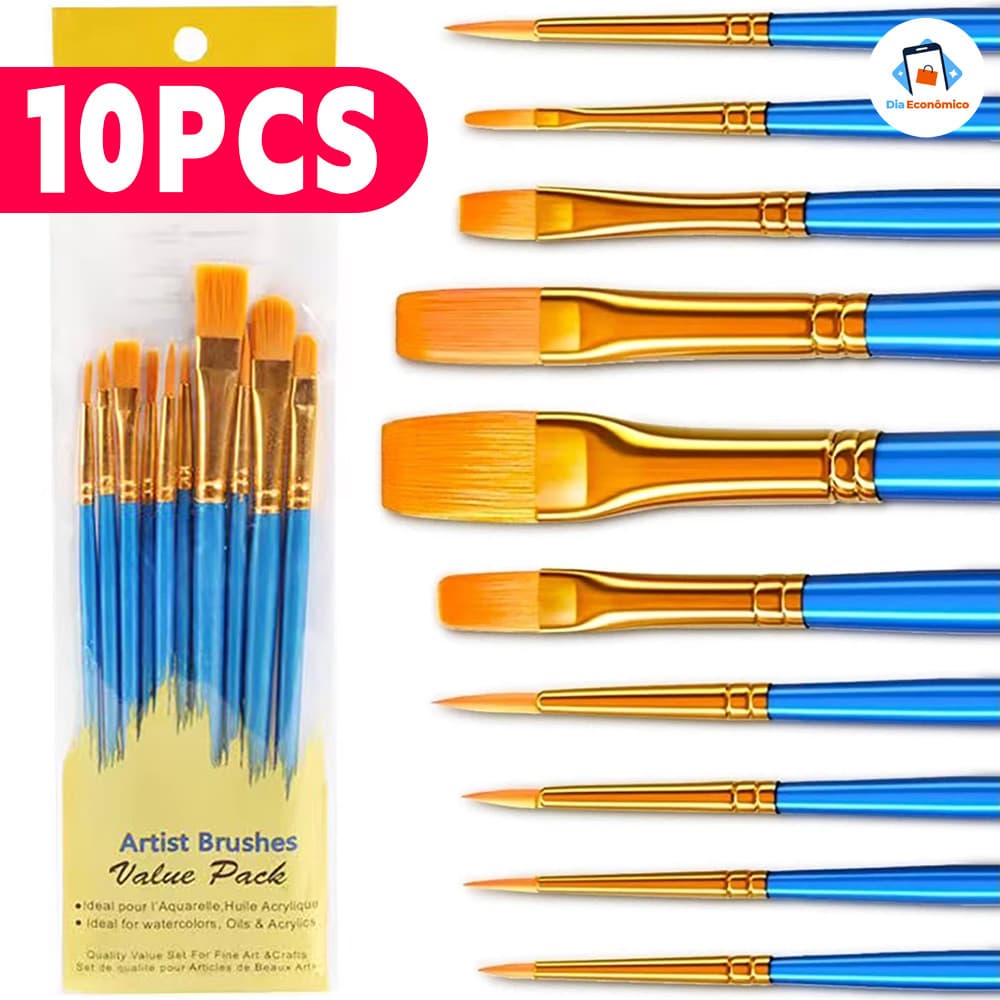 Kit Pincéis Profissionais Nylon - Para Aquarela, Óleo e Acrílico