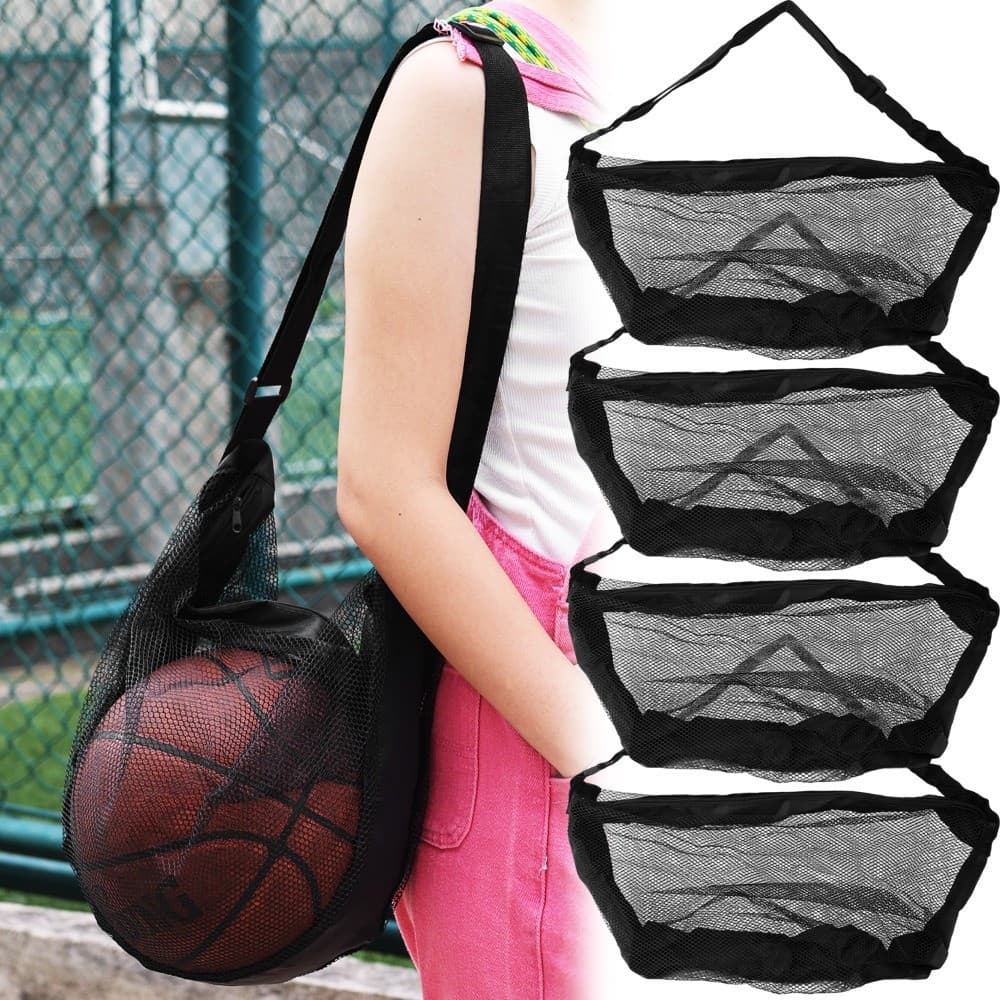 Bolsa De Malha Preta Ajustável De Grande Capacidade Para Tênis , À Prova D'água , Resistente Ao Desgaste , Bolsas De Bol