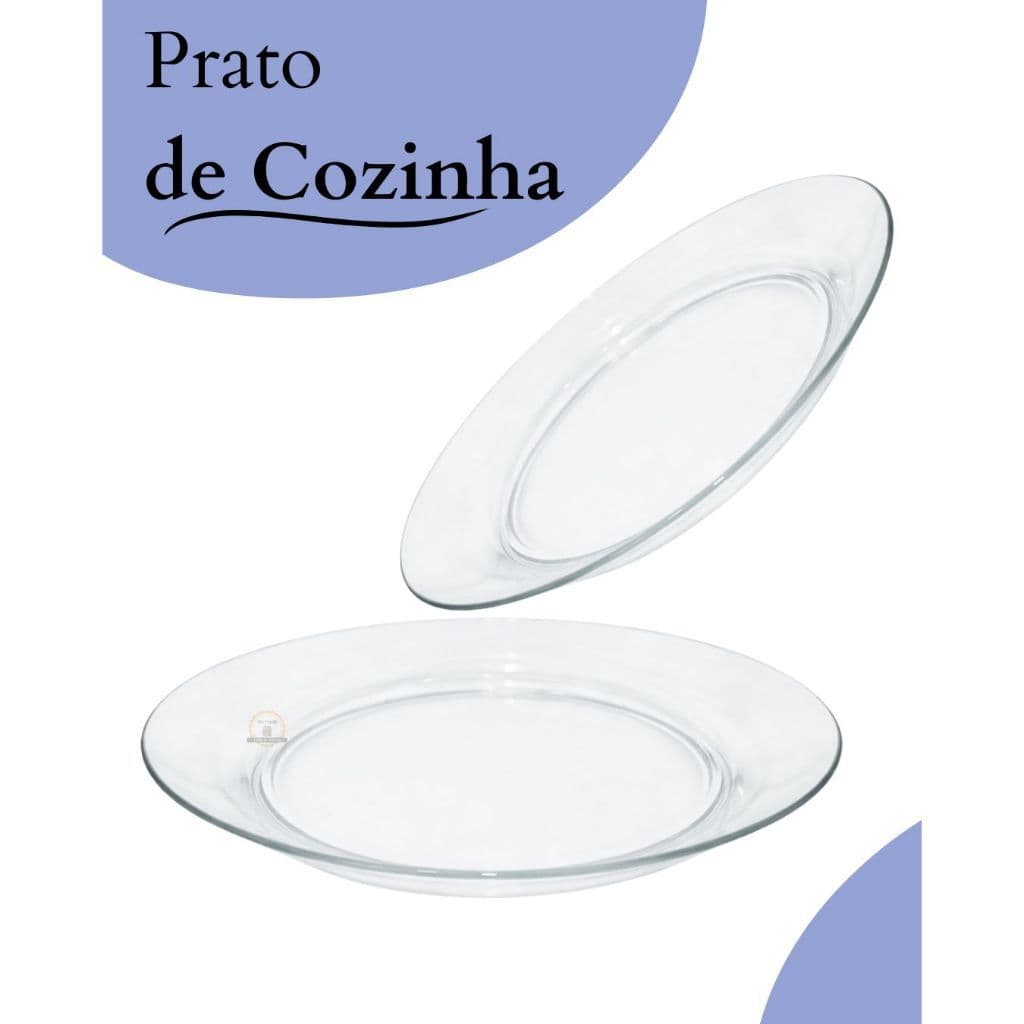 Kit De 4 a 12 Pratos De Vidro Fundo Transparente Resistente 22cm