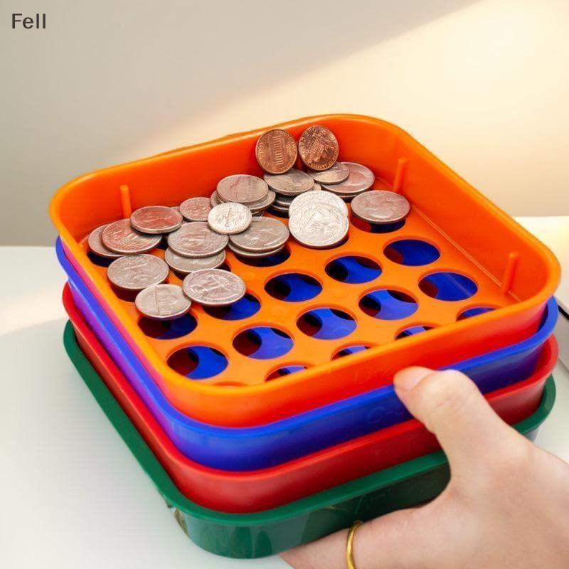 [Fel] 1 Conjunto De 4 Bandejas De Classificação De Moedas Codificadas Por Cores , Coloridas Classificadoras E Contador P