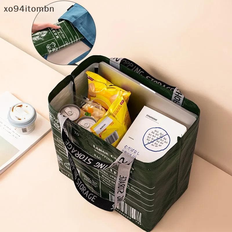 itens Sacola De Compras De Supermercado À Prova D'água De Grande Capacidade Bolsa Portátil De Tecido PP Para Lojas De Va