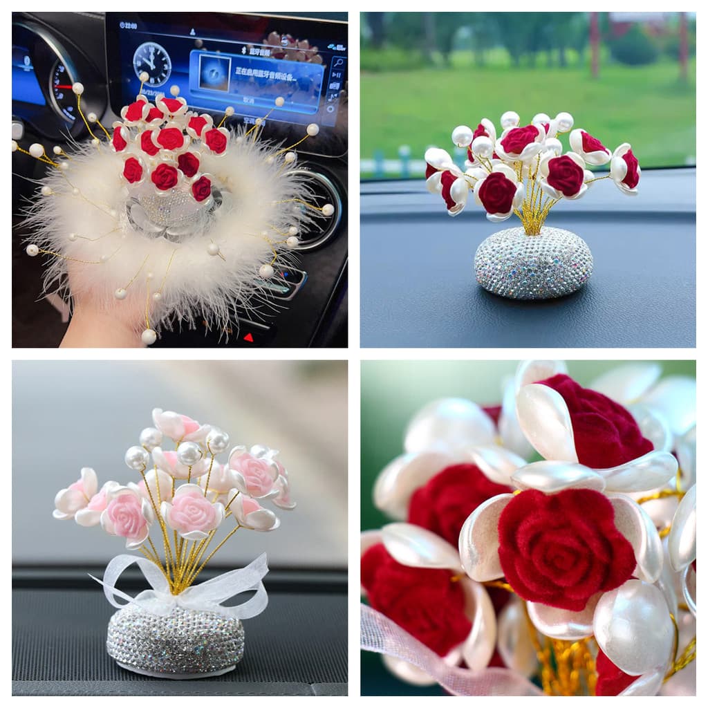 Bonito Diamante Rosa Flores Console Central Do Carro Ornamentos Ambientador Painel Automático Decoração Interior Cristal