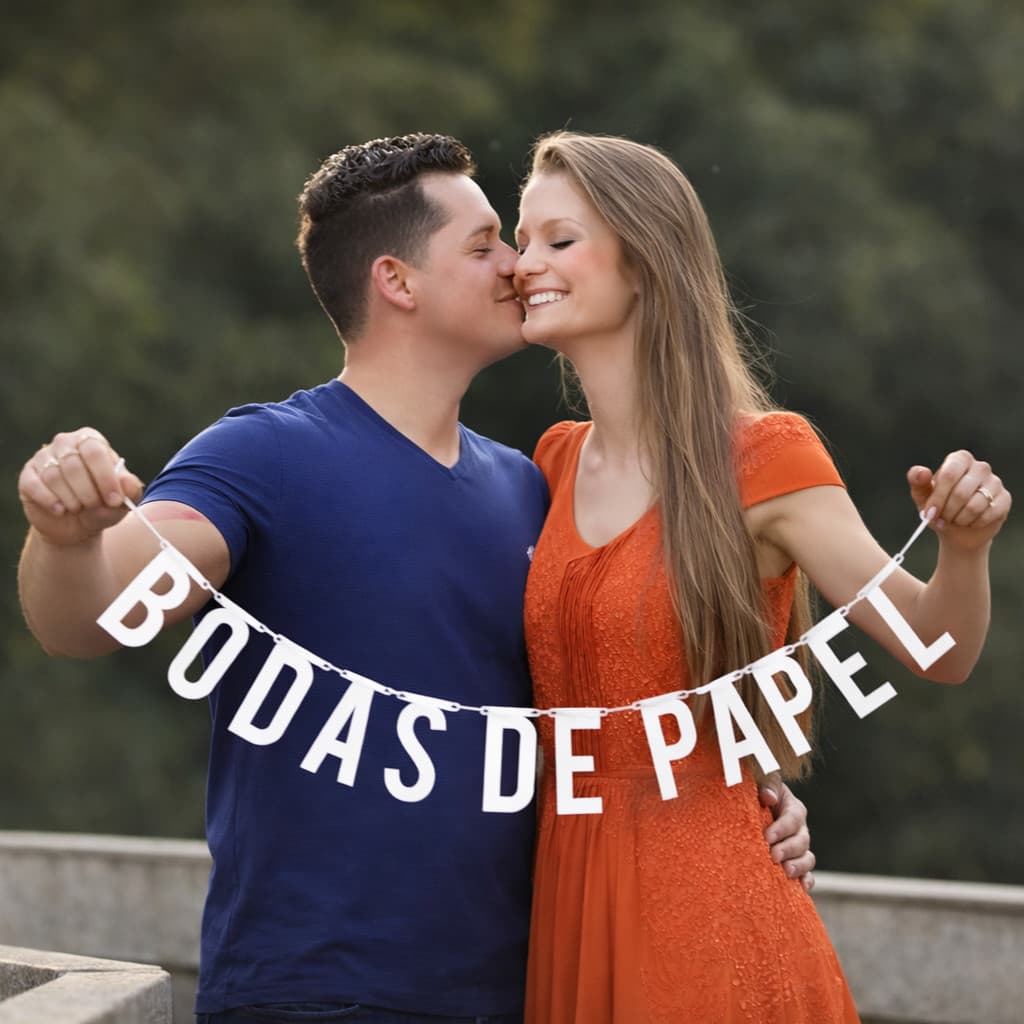 Bandeirola Varal de Letras 1 ano de Casamento Bodas de Papel, de Marfim, escolha a sua