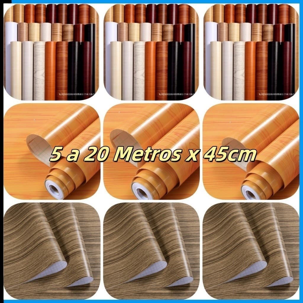 Papel Adesivo Madeira Escura Varias Cores 5 Metros x 45cm para Decoração de Sala, Quarto. Escritório