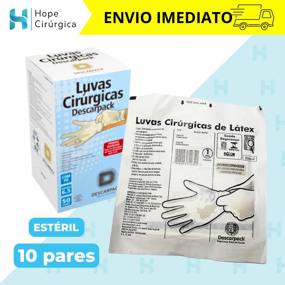 Kit 10 Pares de Luva Cirúrgica Estéril Descarpack Látex com Pó
