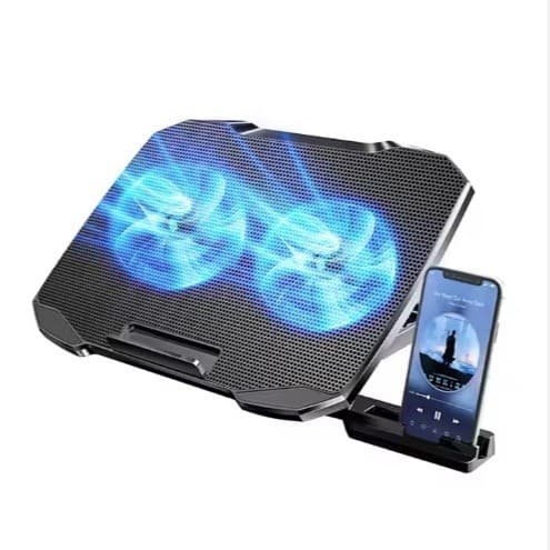 Suporte Notebook Base 2 Cooler Led Gamer USB Ajustável 17" com Suporte para Celular