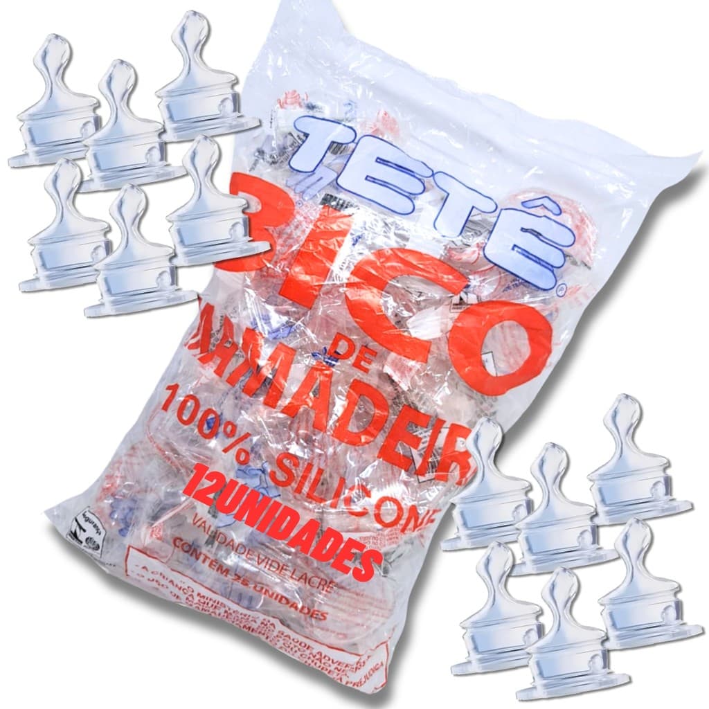 Kit Bico de Mamadeira Macio Ortodôntico Pacote com 12 Unidades 100% Silicone Tetê Bico Orto