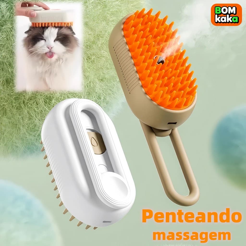 Pente Elétrico 3 em 1 para Cães e Gatos – Escova a Vapor, Tira Pelos e Massagem de Pelagem