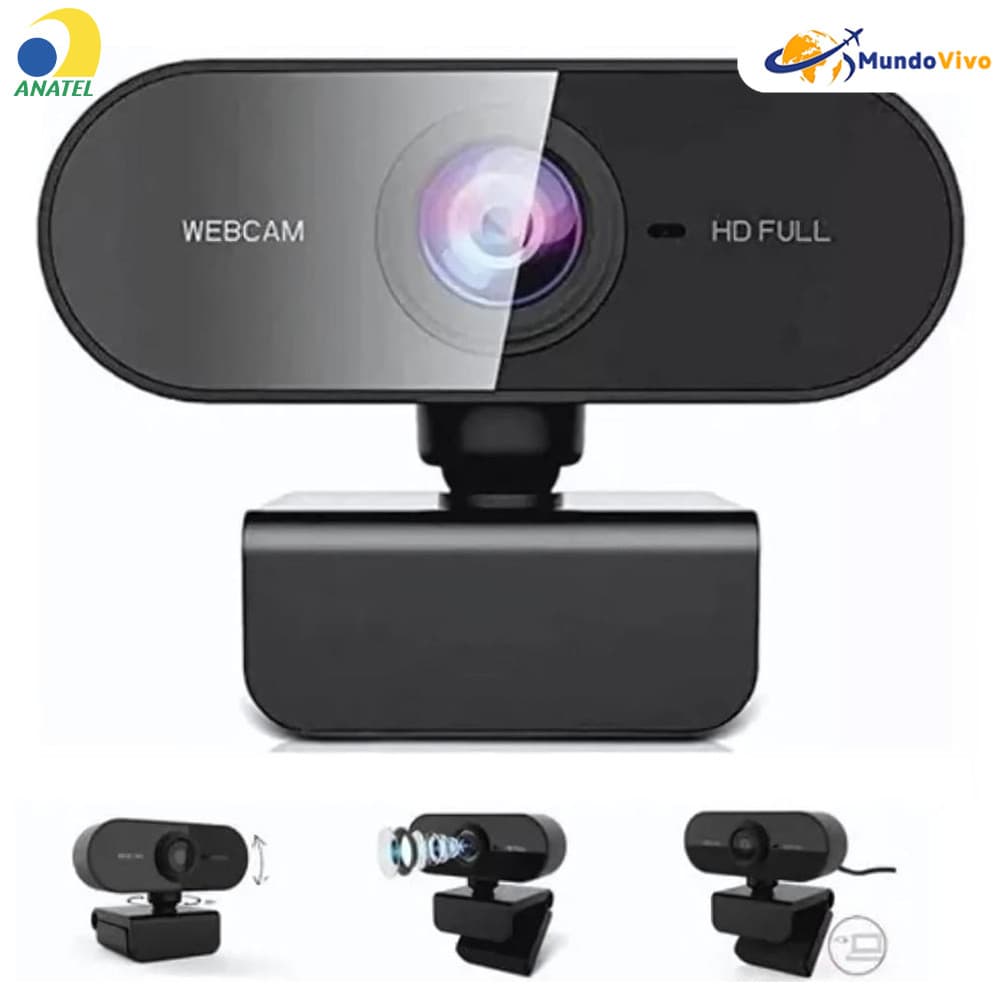 Câmera Webcam Full HD 1080p Microfone Integrado Giratório 360° Regulagem Livre Ideal para PC Notebook e Home Office