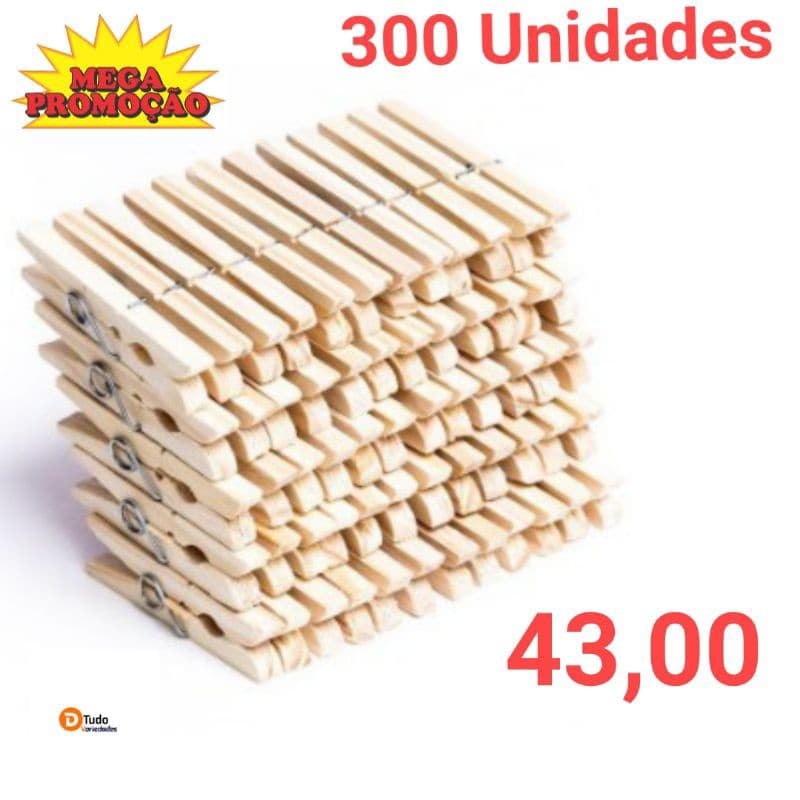 Kit 300 Prendedor De Roupas, Madeira  Embalagem com 300 Unidades
