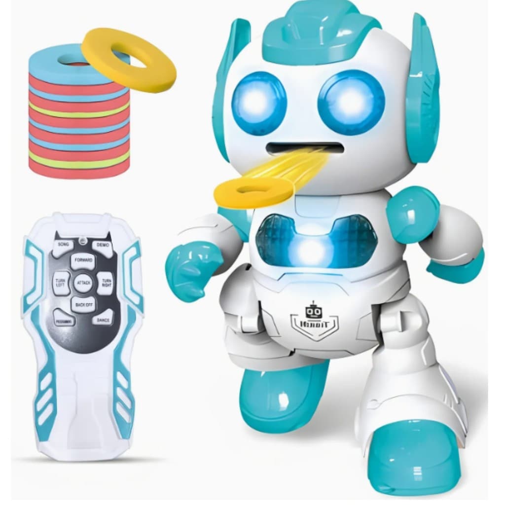 Robô De Controle Remoto C/ Som e Luzes Lança Discos Azul - Castela