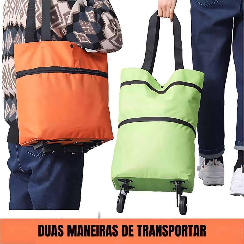 Carrinho de Compras Dobrável Vira Bolsa Com Rodinhas Multiuso Portátil Mercado, Feira, Sacolão