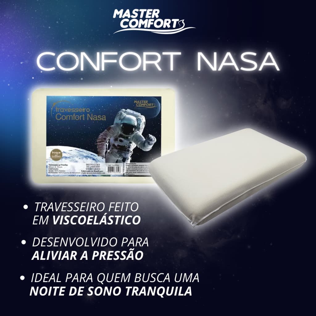 Travesseiro Comfort Nasa Viscoelástico Master Macio Alto Antialérgico Anti Ácaro 50x70cm