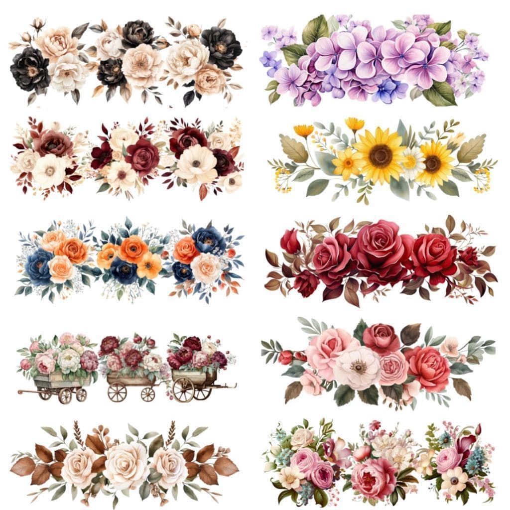 DTF Adesivo Transfer Termocolante Imagem Téxtil Flores 2 Imagens