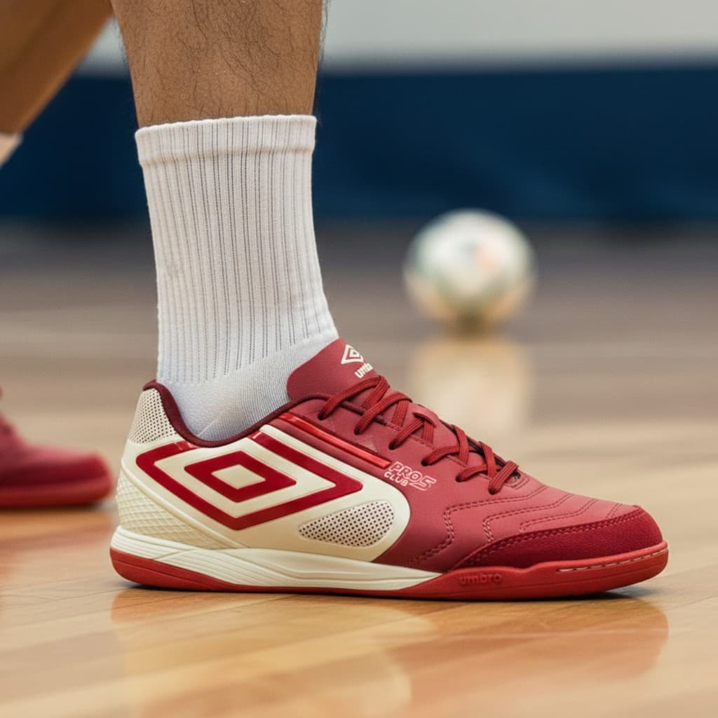 Chuteira Futsal Umbro Pro 5 Bump Club Cherry Indoor Quadra Grip Conforto Amortecimento