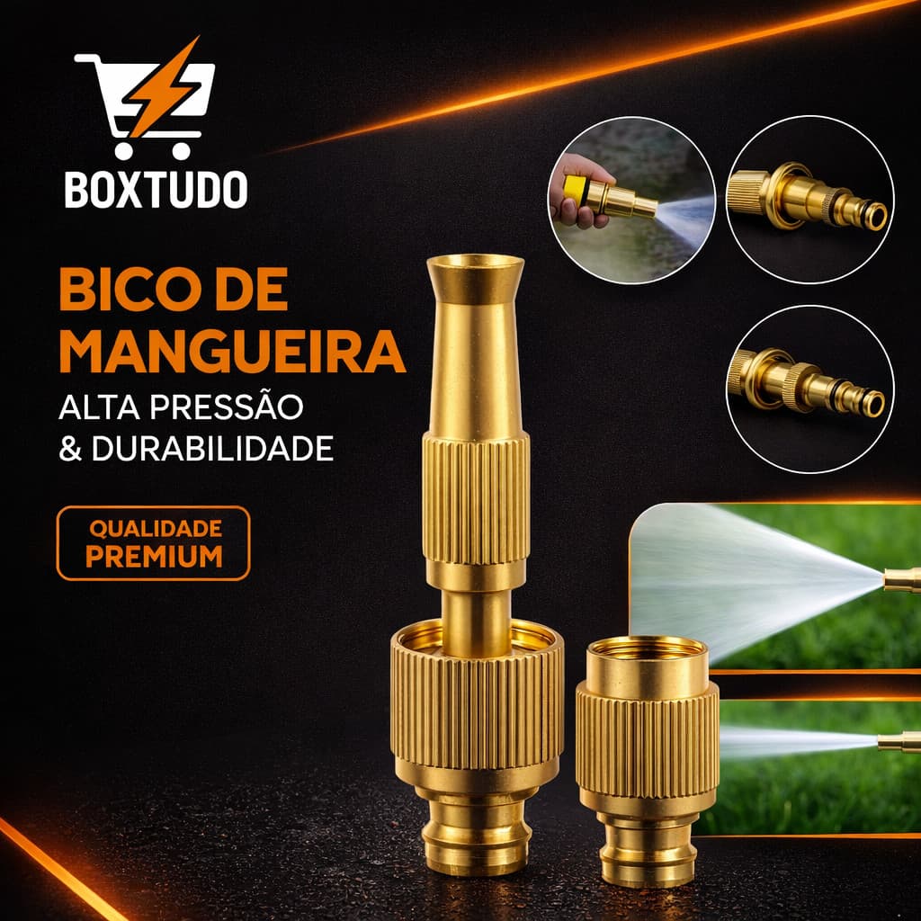 Bico De Mangueira Compressão 1/2 + Conector Esguicho Limpeza Irrigação De Jardim