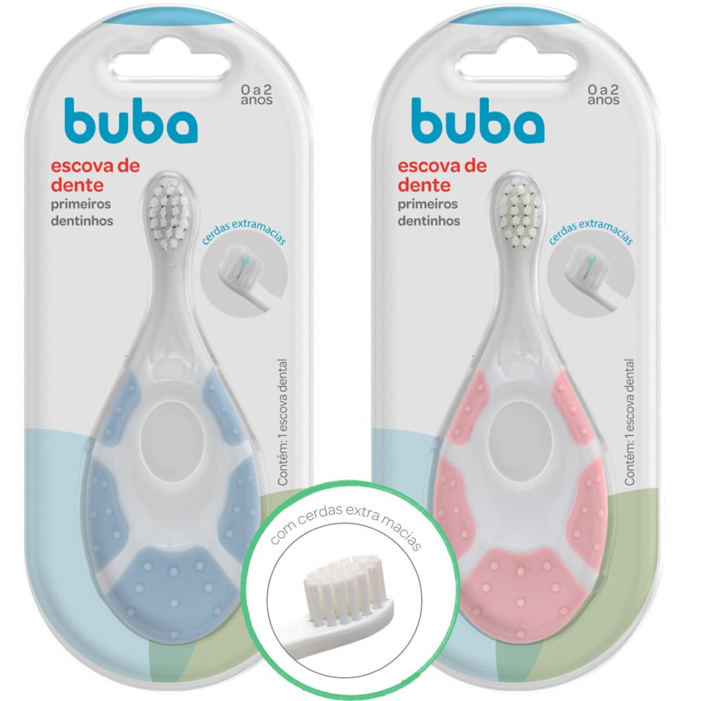 Escova de Dente Bebê Buba Primeiros Dentinhos 0 a 2 Anos Higiene Oral Infantil