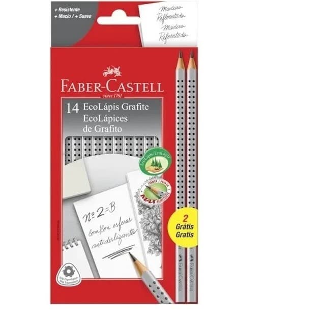 Lápis Preto Faber Castell Eco Grip 2001 2b Kit C/ 14 Unid
